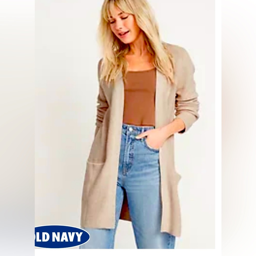 Textured Quaker stitch long line open front sweater with pockets